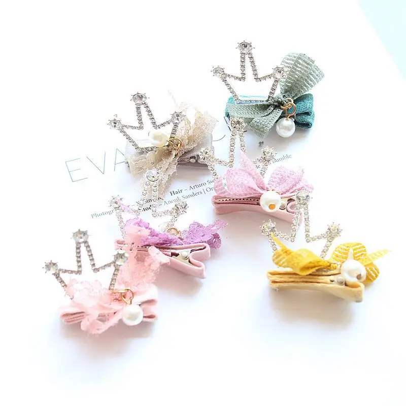 Boutique 30pcs Fashion Cute Glitter Gemstone Tiaras Hairpins Solid Lace Bow Crown Hair Clips Princess Headwear Hair Accessories