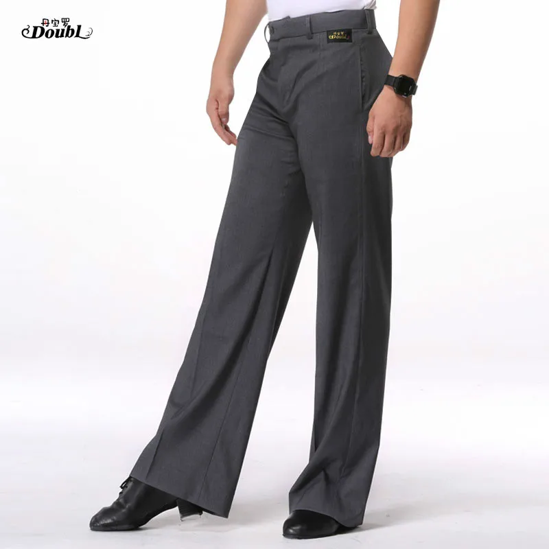 Man Grey Latin Dance Pants Male Professional Ballroom Performance Wear Square Modern Practice Wide Leg Straight Trousers H688