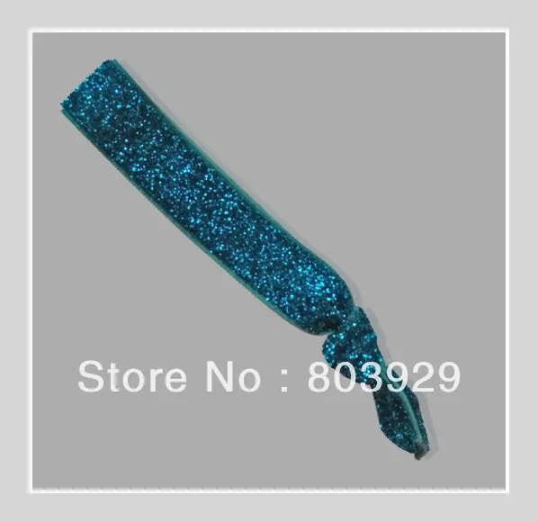 Elastic Turquoise Glitter Ribbon Hair Ties     5/8