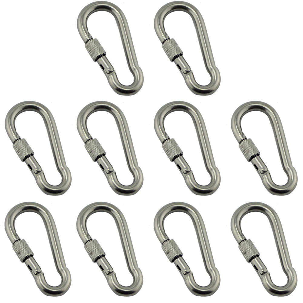 Stainless Nut Bolted Snap Hook Carabiner SUS304 Stainless Steel 9*90mm DIN5299C Spring Snap Hooks with Safety Nut 10pcs