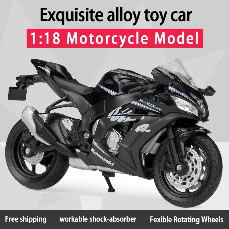 Welly 1:18 Kawasaki Ninja ZX10-RR Alloy Diecast Motorcycle Model Workable Shork-Absorber Toy For Children Gifts Toy Collection