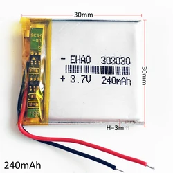 3.7V 240mAh 303030 litowo-polimerowy Li-Po akumulator do Mp3 GPS PSP słuchawki z bluetooth zestaw słuchawkowy inteligentny zegarek rejestrator