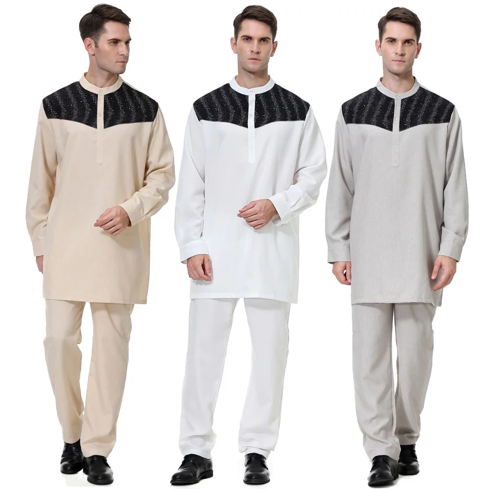 

Islamic Clothing For Men Abaya Set Formal Jubba Thobe Set Musulman Kleding Mannen Jubah Caftan Saudi Arab Muslim Clothing CN-050