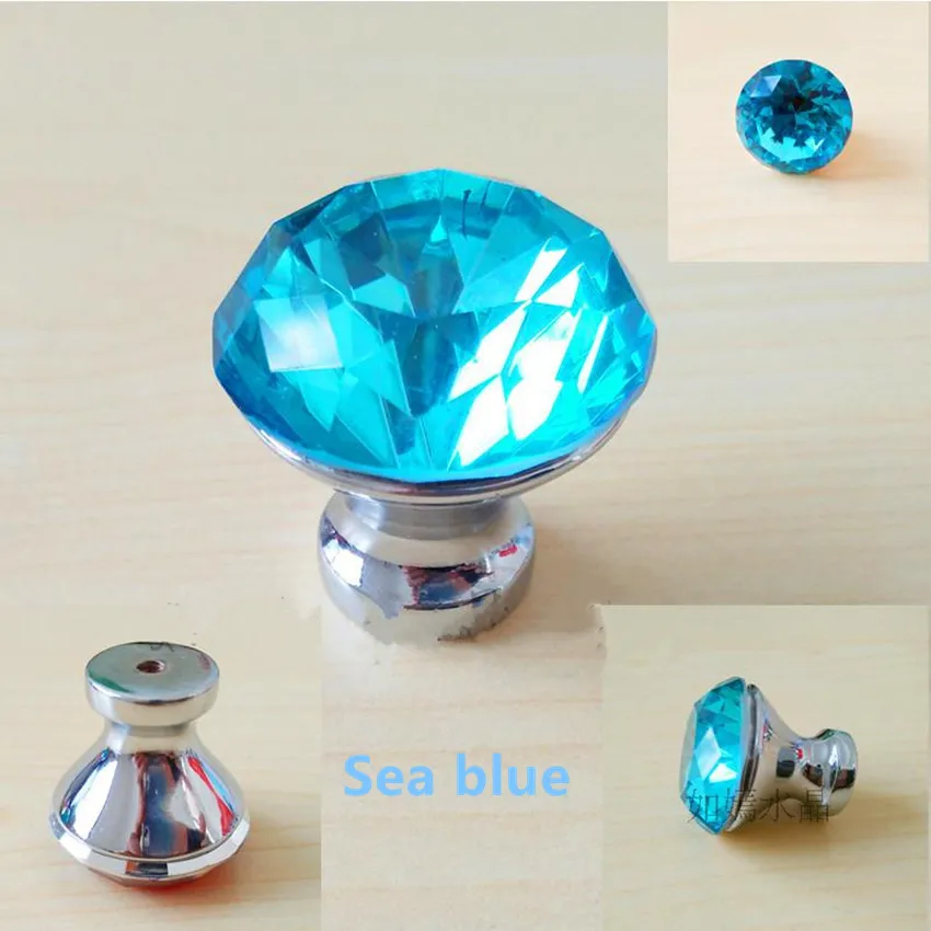 colorful fashion rhinestone drawer cabinet knobs pulls yellow red pink sea blue glass crystal dresser knobs silver chrome modern image 6