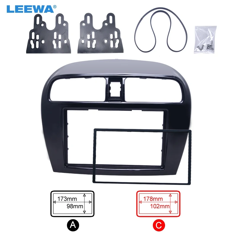 LEEWA Double Din Car Radio Fascia for Mitsubishi Mirage/Space Star Radio DVD Stereo Panel Dash Trim Frame Installation Kit #5084