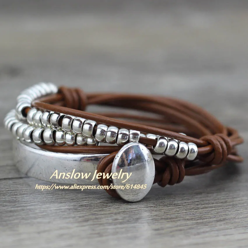 Anslow Brand Bohemian Vintage Handmade Multilayer Wrap Jewelry Women Mother's Day Birthday Leather Bracelet Bangle  LOW0465LB image 5