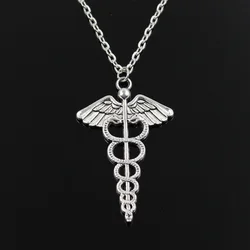 Simple Classic Fashion Caduceus Medicine Symbol Antique Silver Color Pendant Girl Short Long Chain Necklaces Jewelry For Women