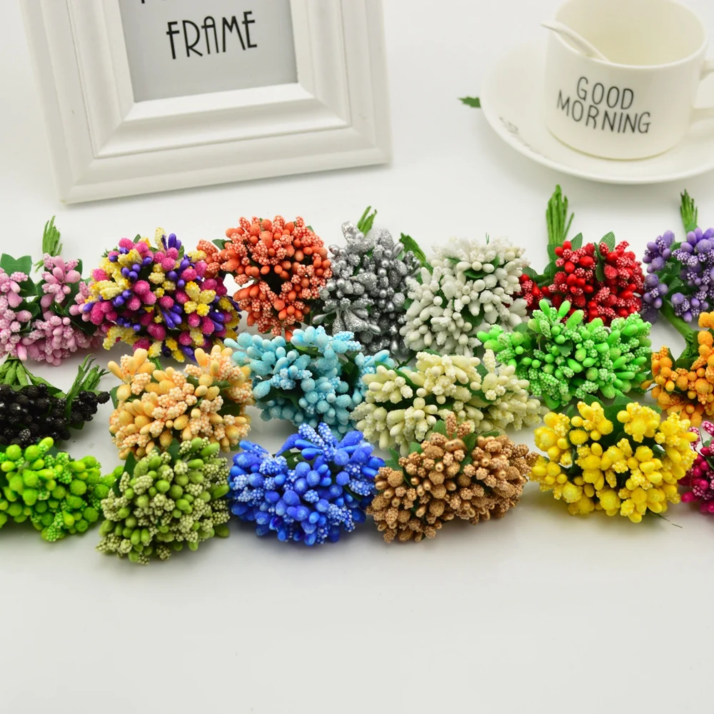 Cute 12pcs/lot Artificial Stamens Flowers For Handicrafts Home Accessories Scrapbooking DIY Wreath Candy Gift Box Decoration