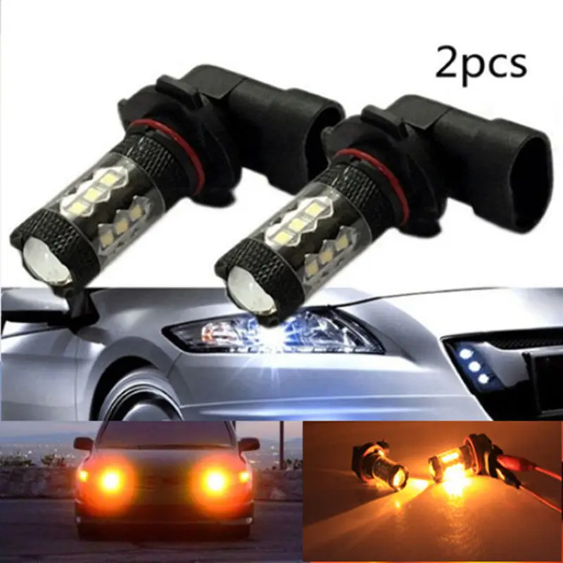 2Pcs 9005 H10 HB3 9006 HB4 9012 80W Samsung led Chips 2323 LED 3000K Amber/Orange Projector Fog Driving Light Bulbs