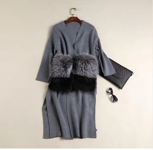 Genuine mink cashmere sweater women\'s long knitted mink sweater cardigans The silver fox fur 008