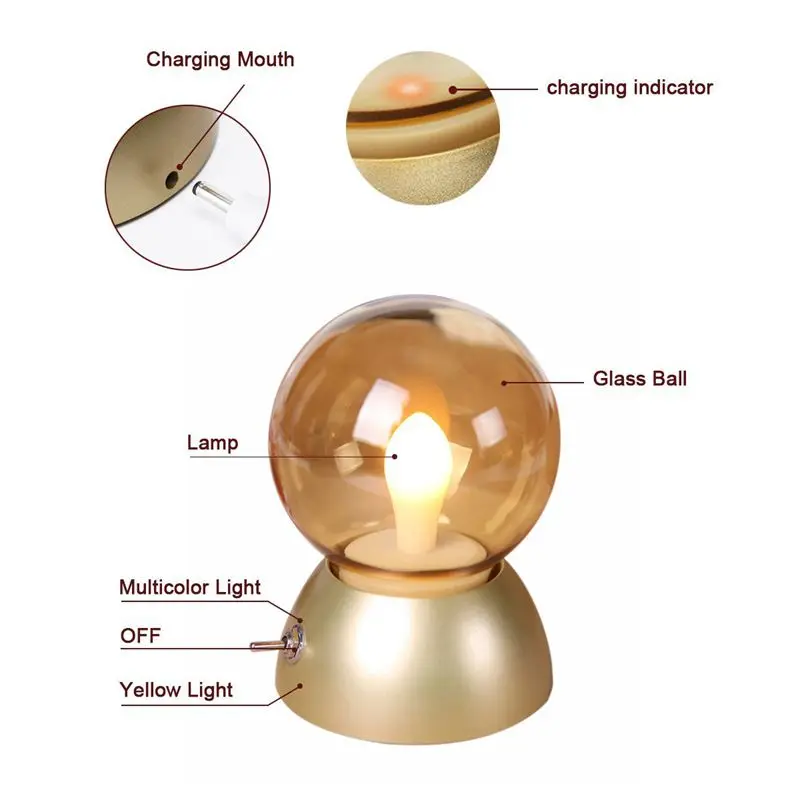 Multicolor Retro LED Night Light Bulb Lamp USB Rechargeable Table Desk Lamp Bedroom Bedside Night Lamp Home Decor Creative Gift