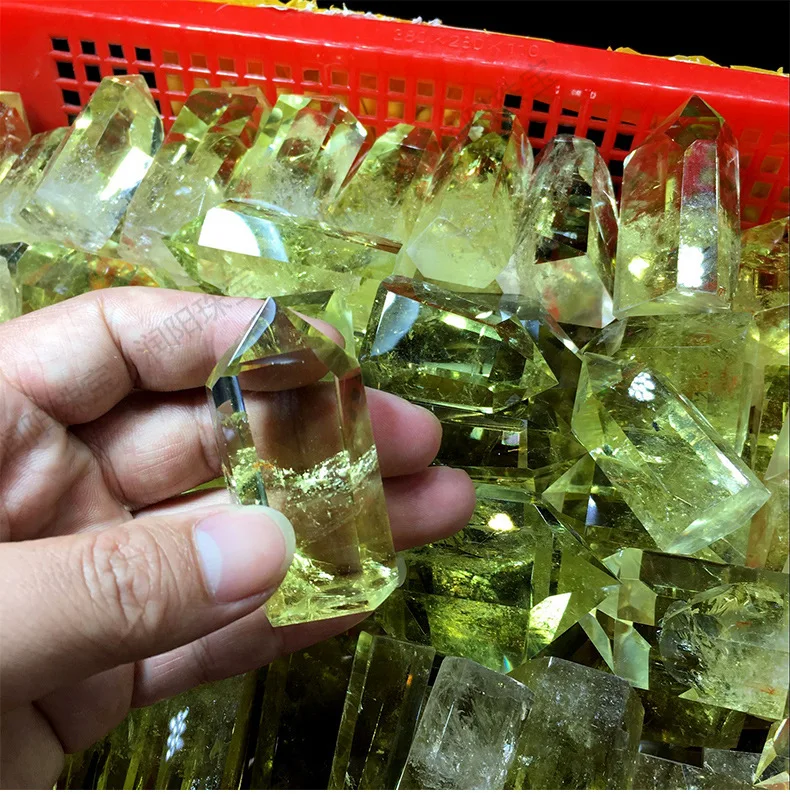 Natural yellow crystal hexagon magic rod wholesale Brazilian topaz transparent crystal pillars.