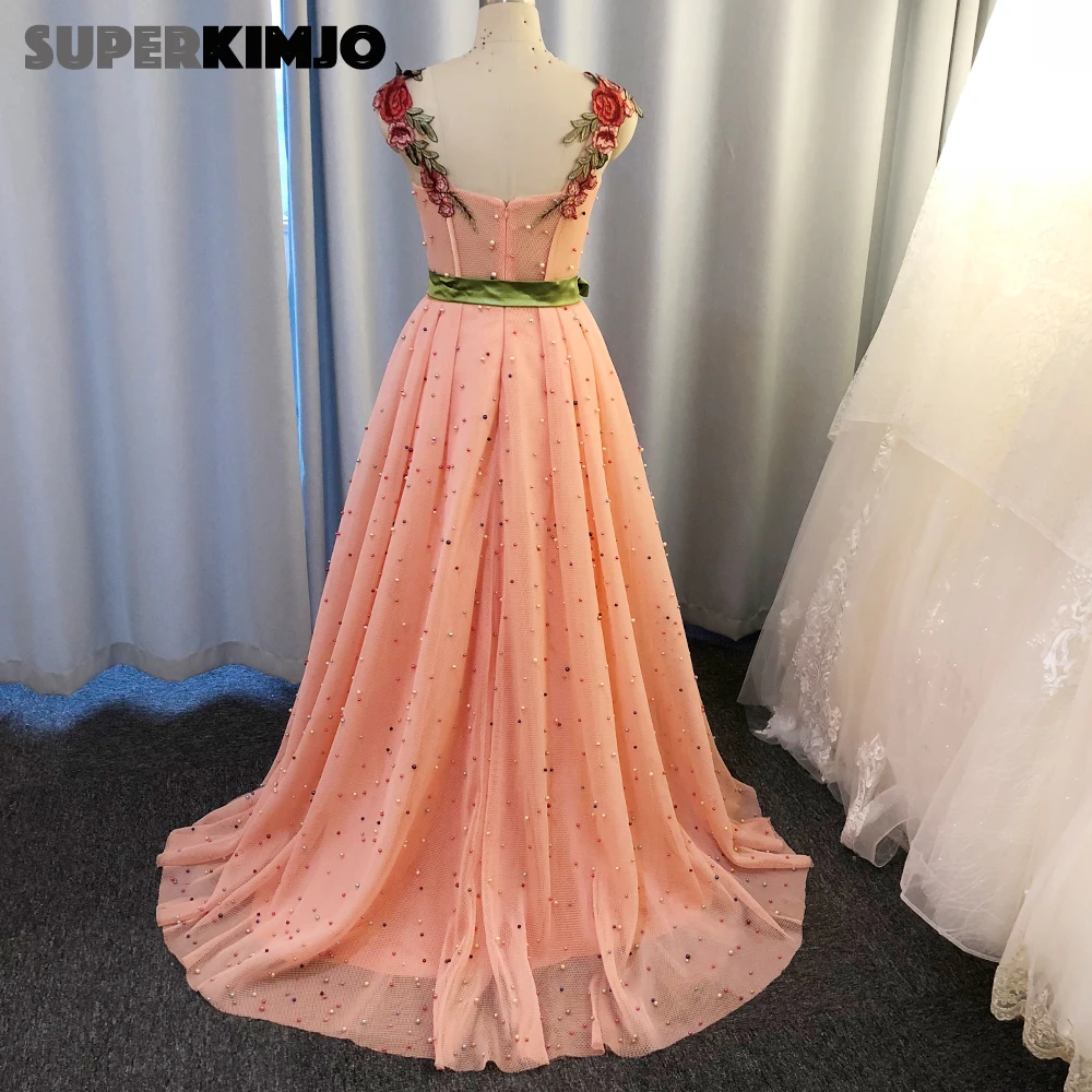 Real prom dresses 2020 sweetheart hals borduren avondjurken riem kralen parels sexy avondjurken coral formele jurk