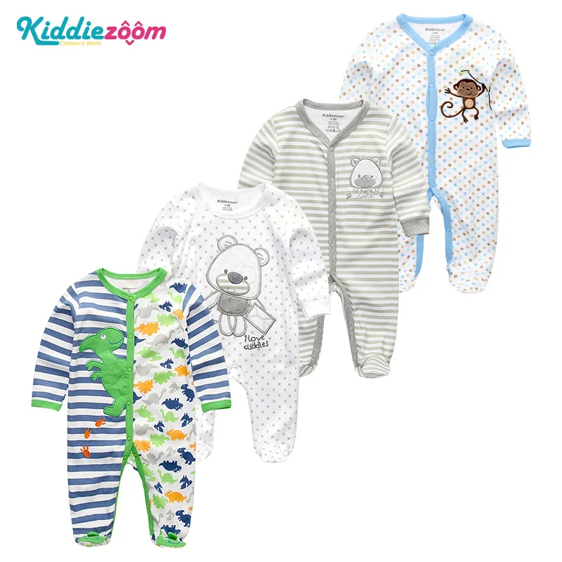 4Pcs/lots Full Sheeve Baby Girls Clothes Unisex Newborn Cotton Baby Rompers Roupas de bebe Baby Boys Clothes Cartoon Button