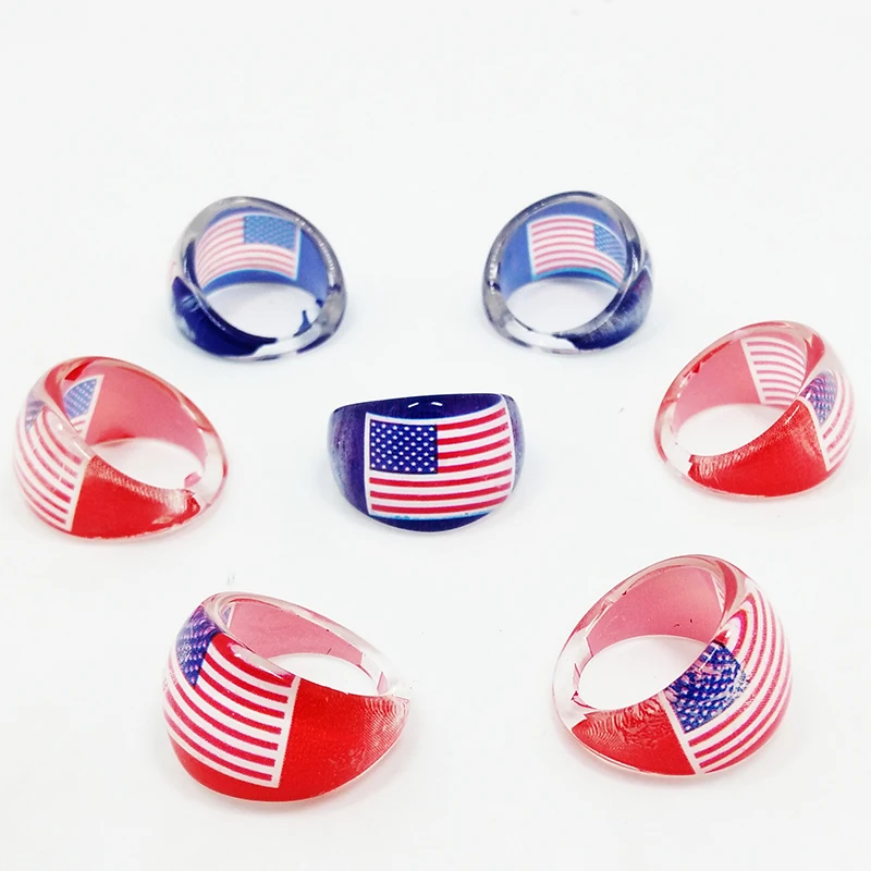 10pcs US Flag ring American flag commemorative Jewelry oval shape Ring For Kids Finger Ring Souvenir National day party Supplies