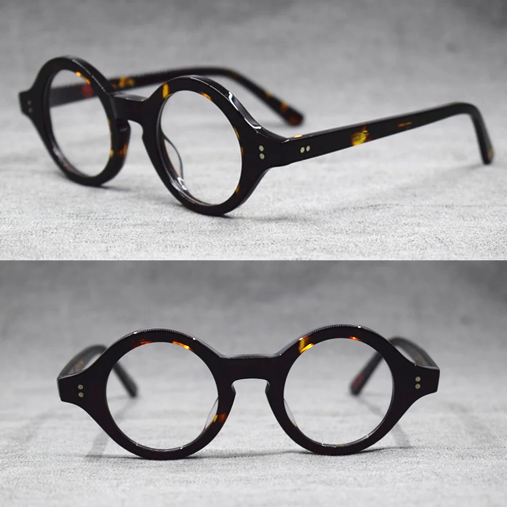 Vintage Hand Made Small 38mm Round Full Rim Eyeglass Frames Acetate Unisex Optical Myopia RxAble Glasses