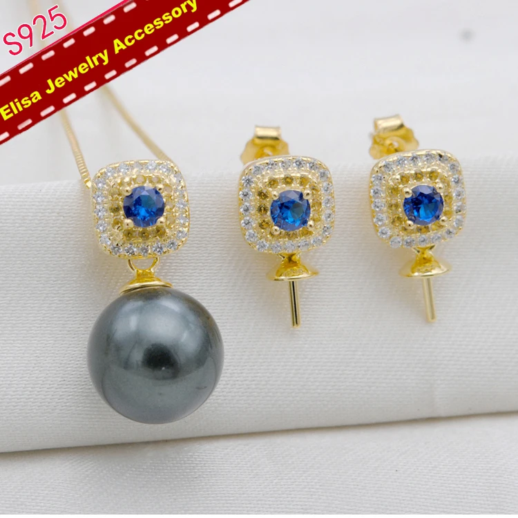 2 Pieces Jewelry Sets Vintage Style Pearl Earrings Holder+Pendant Settings S925 Sterling Silver Jewelry Components