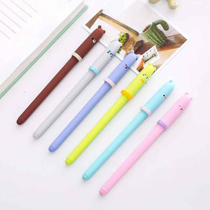 

30 PCs Korean Creative Animal Expression Pen Cap Neutral Pen Students Write Signature Pen Black Core Office Stationery Supplies