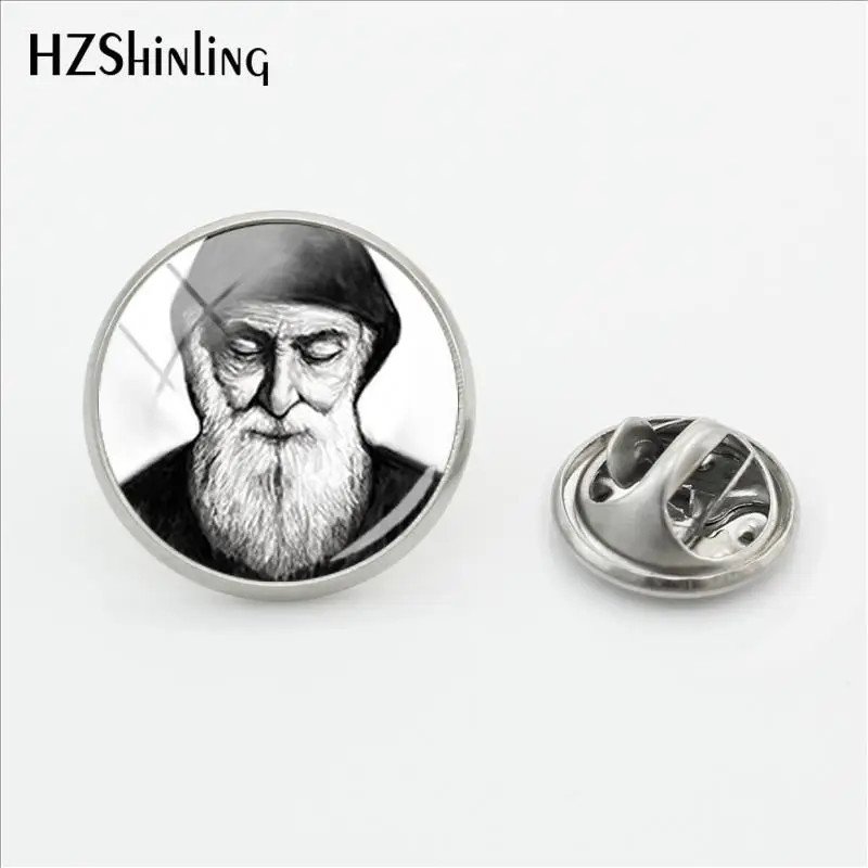 2018 New Saint Charbel Clasp Pin Stainless Steel St Charbel Drawing Art Lapel Pin Glass Dome Handmade Jewelry