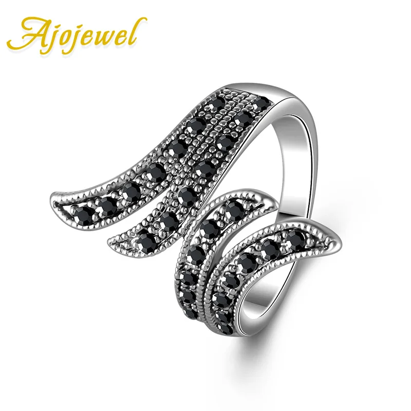 Ajojewel Black Rhinestone Angel Wings Women Vintage Ring Wholesale Bague Femme