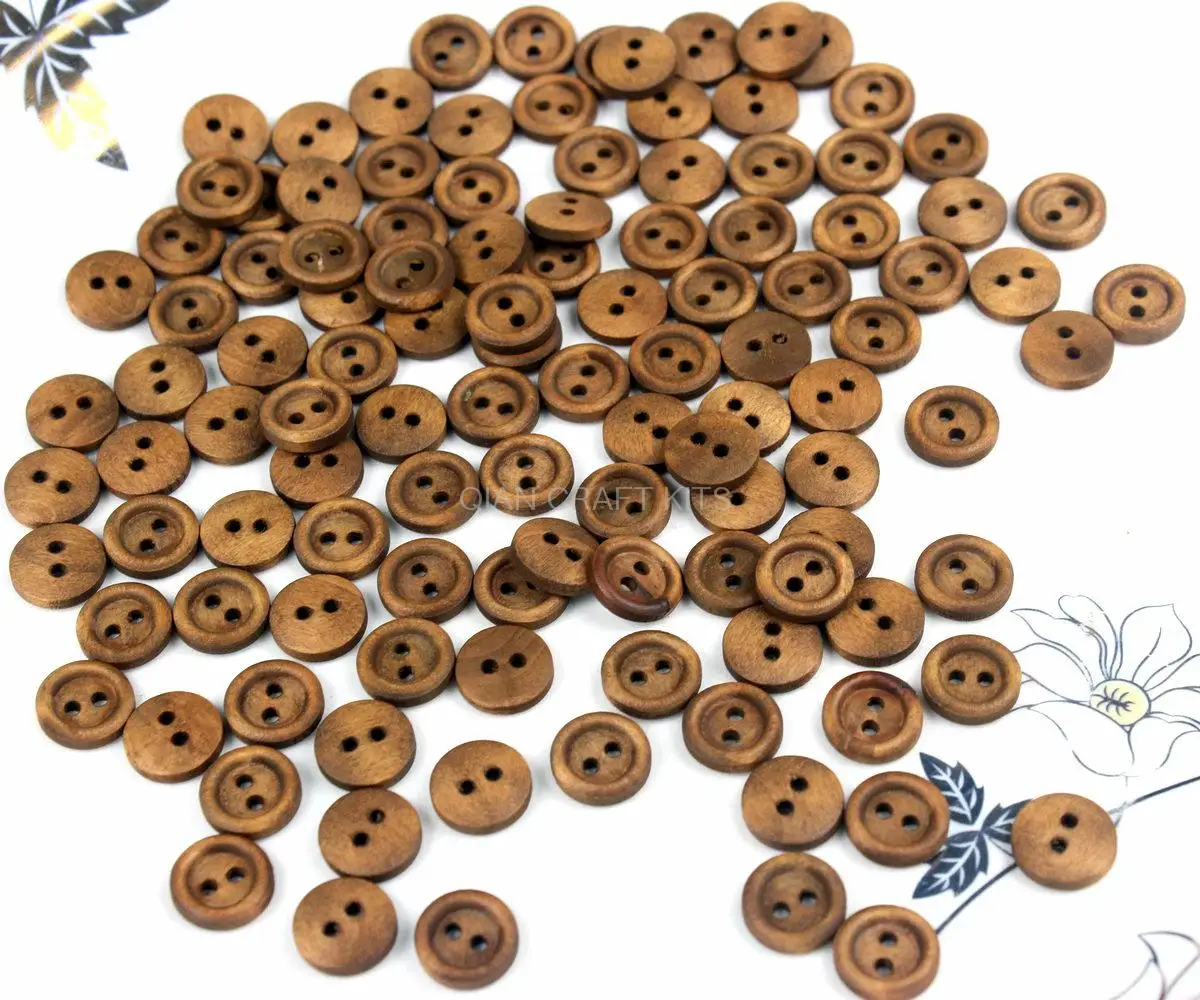 500pcs 10mm Dark brown round wooden buttons Wood button for diy Scrapbooking mini Dark Brown Wood Buttons, 2 Holes edged beads