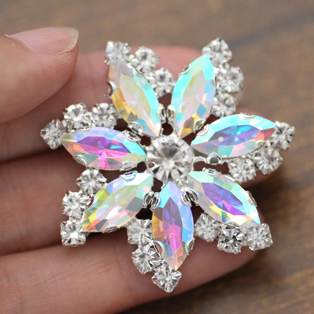 4.5cm flower Shape Rhinestone applique Crystal strass AB color sew on rhinestone with flatback silver base dress decoration