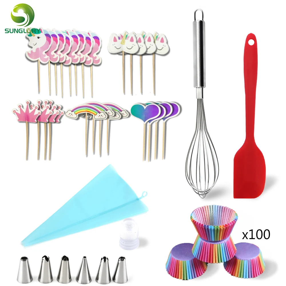 

Baking Beginners Cupcake Nozzles Set Kit DIY Icing Piping Cream Pastry Bag Cupcake Liners Egg Beater Silicone Spatula Bakeware