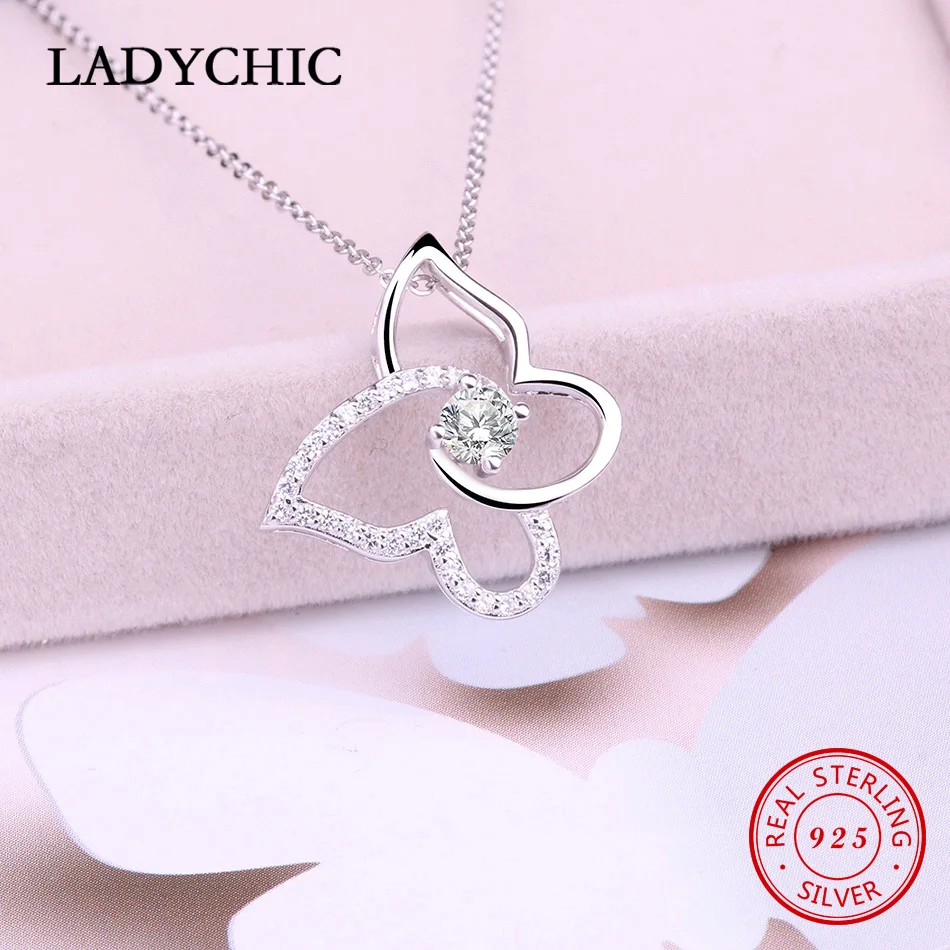 

LADYCHIC Hot Sale Elegant Butterfly 925 Sterling Silver Pendant with AAA+ Zircon Women Fashion Charm Jewelry Necklace LNS1023