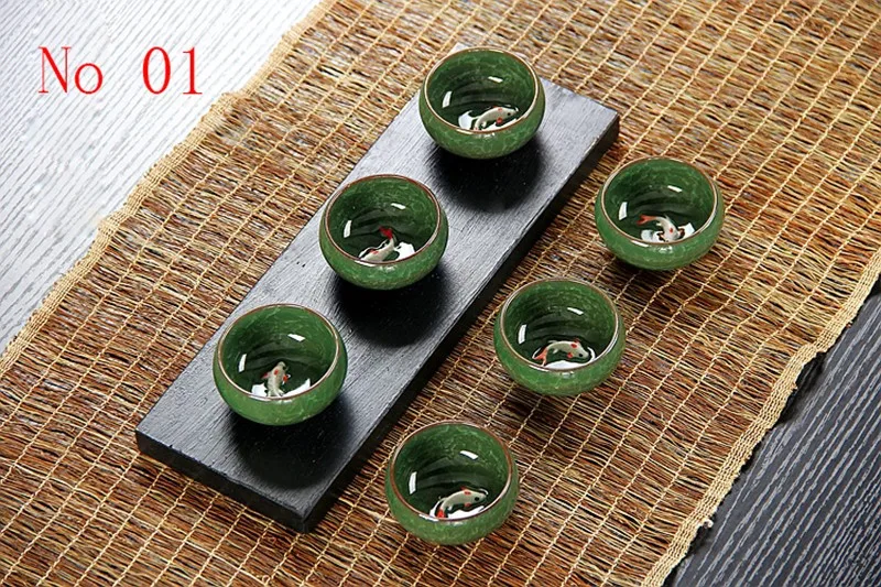 حار بيع! 6 قطعة السيراميك الذهبي الأسماك مجموعة شاي صيني الكونغ فو فنجان شاي مجموعة فرقعة الصقيل السفر الشاي السلطانية الصينية الخزف فنجان الشاي مجموعات #3