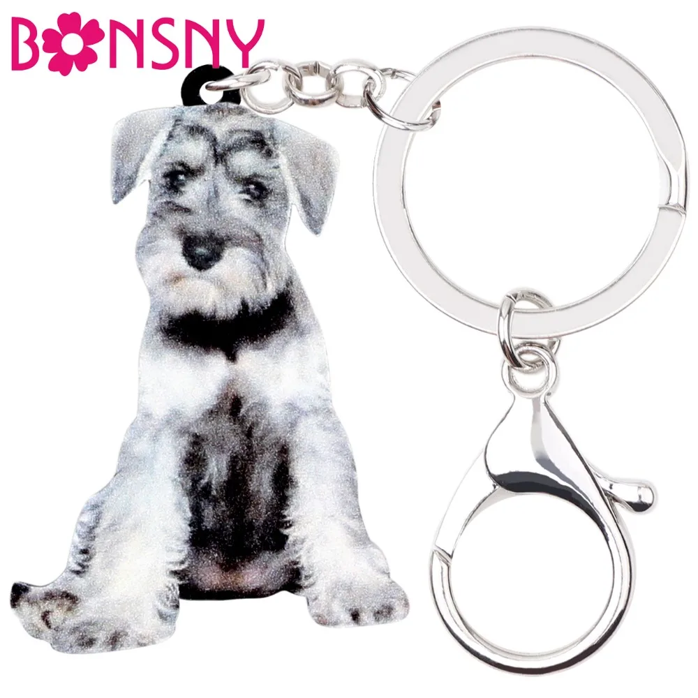 Bonsny Acrylic Sweet Schnauzer Dog Key Chain Keychain Ring Anime Animal Jewelry For Women Girls Ladies Bag Car Purse Charms Bulk