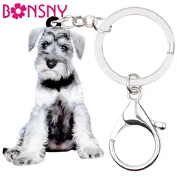 Bonsny Acrylic Sweet Schnauzer Dog Key Chain Keychain Ring Anime Animal Jewelry For Women Girls Ladies Bag Car Purse Charms Bulk