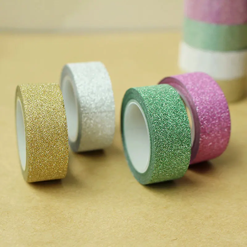 4 color Hot sales Webbing 5M Glitter Washi Sticky Paper Masking Decorative Adhesive Tape Label Craft Decorative DIY Scrapbooking