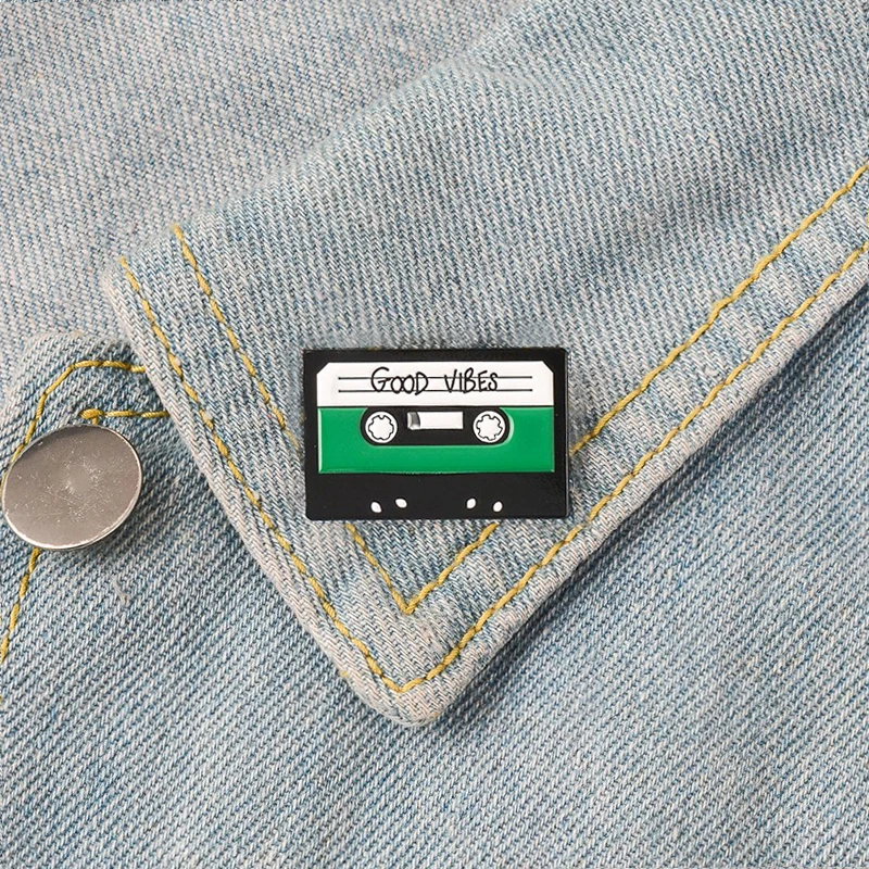 Good Vibes ! Retro Tape Enamel Pin Cassette Tape Brooches Metal Brooch Fashion Music tape Pins Badge Gift for Women Men Children