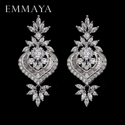 EMMAYA New Arrival Luxury Big Long Flower Pendant Drop Earrings With Shining CZ Brincos Bridal Women Wedding Party Jewelry