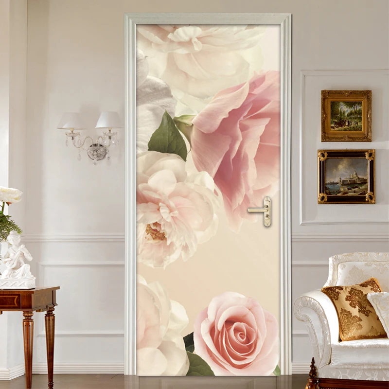 

2Pcs/Set 3D Flower Floral PVC Self-adhesive Waterproof Door Stickers Mural Wallpaper Home Decor Bedroom Door Sticker Wall Decals