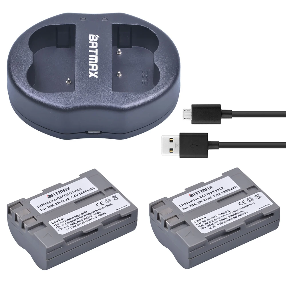 2 Pcs/lot EN-EL3E EN-EL3e ENEL3E EN EL3E  Batteries & Dual USB Charger for Nikon D50 D70 D80 D90 D100 D200 D300 D700 z1