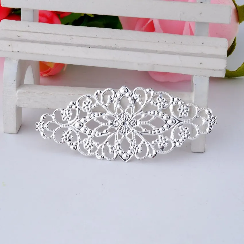 Free shipping Retail 10 Silver Plated Filigree Flower Wraps Filigree Connectors Metal Crafts Decoration DIY Findings 8x3.5cm