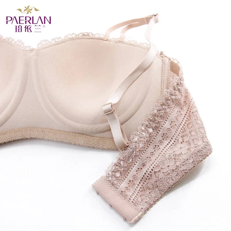 PAERLAN Push Up Seamless Sexy Lace Bra Small Breast 1/2 Half Cup Wire Free On Wedding Dress Underwear