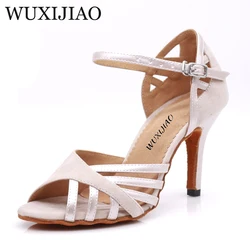 WUXIJIAO Dance Shoes Latin Woman PU+ suede Salsa Dancing Shoes Glitter Professional Dance Shoes Ballroom Soft shoes