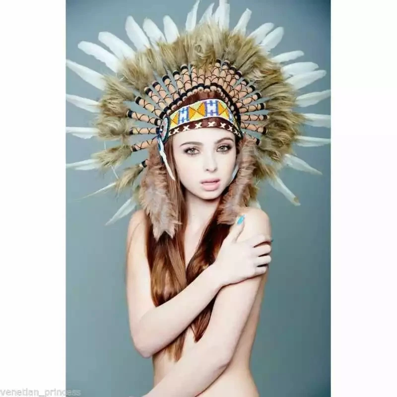 Indian feather headdress Chief white headpiece hat for stage performance