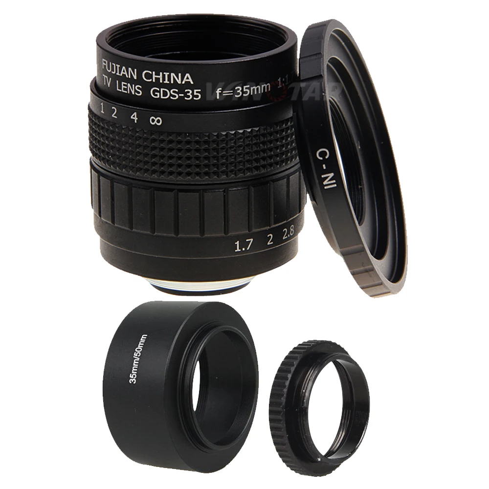 Obiektyw FUJIAN 35 mm F1.7 CCTV F1.7 + pierścień mocujący C-N1 + osłona obiektywu + pierścień makro do Nikon 1 J5 S2 J4 V3 AW1 S1 J3 V2 J2 J1 V1