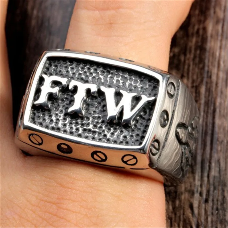 FTW letters Men\'s stainless steel ring, punk domineering titanium steel ring FTW letters