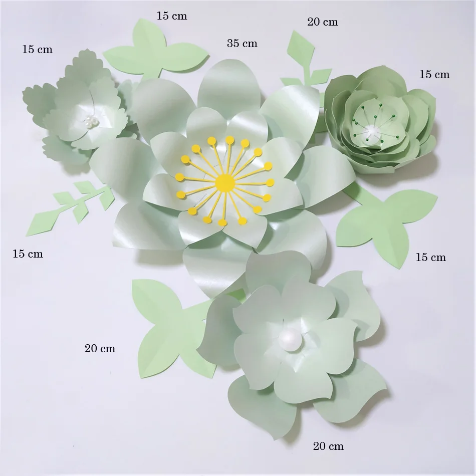 Handmade Light Green DIY Paper Flowers White Leaves Set For Party Wedding Backdrops Decoration Nursery Wall Deco Video Tutorials