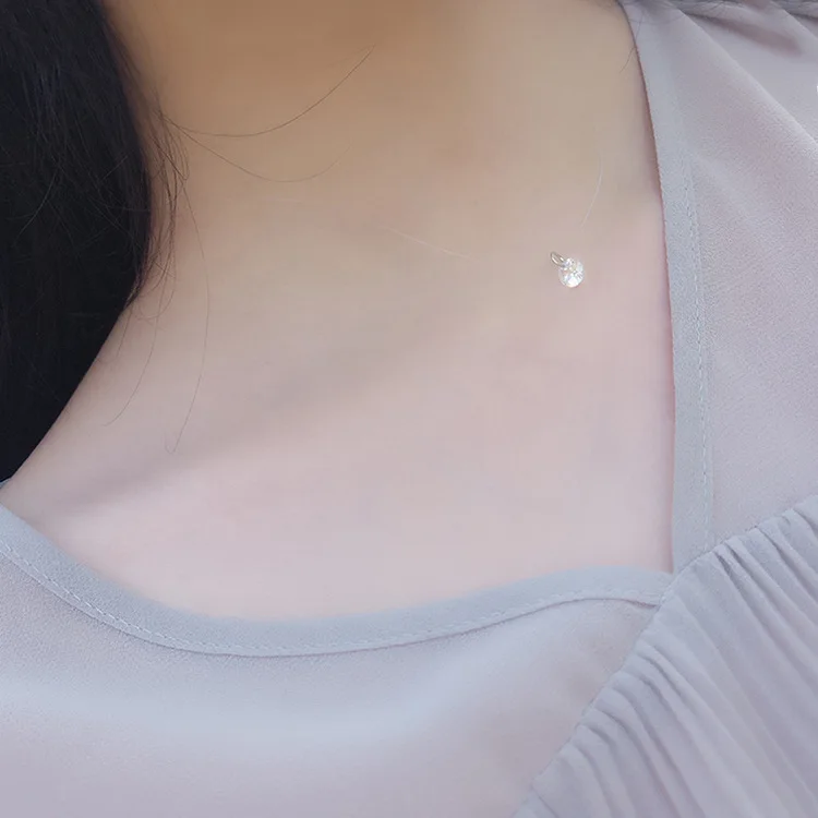 Women New Jewelry Bijoux Elegant Gift Fine Transparent Invisible Line Super Shinning Zircon Choker Necklace