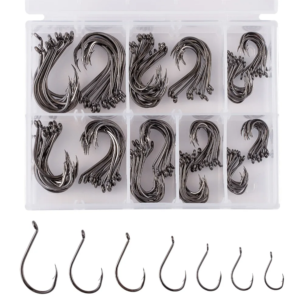 

Bassdash Octopus Offset Bait Surf Bottom Fishing Hooks Assortment 6/0, 4/0, 3/0, 2/0, 1/0, 1, 2 for Saltwater Freshwater 175pcs