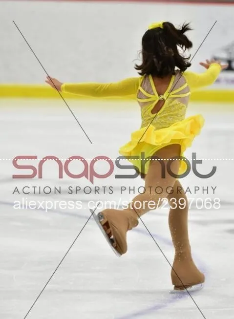 

Kids Figure Skating Dress Yellow Girls Figure Skating Clothing Children Figure Skating Dresses Custom Free Shipping F34