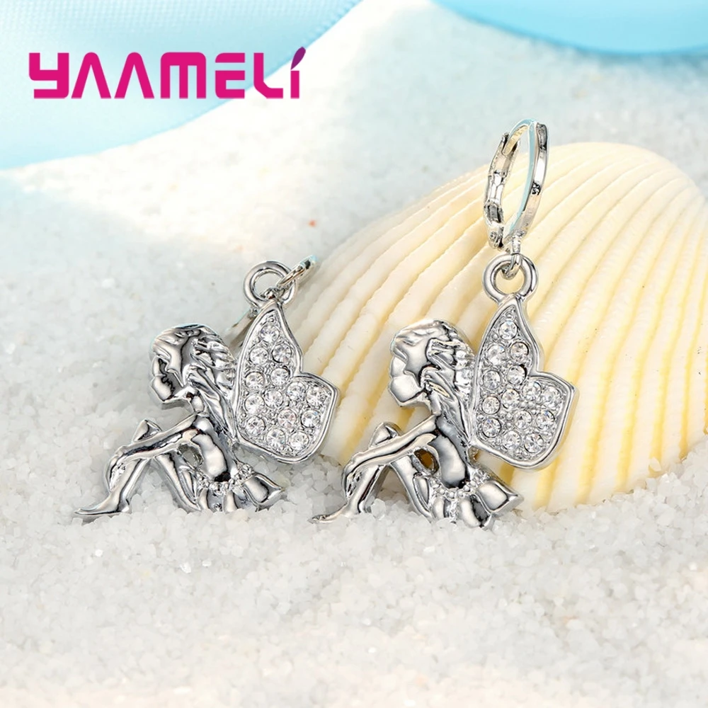 925 Sterling Silver Necklace+Earrings Jewelry Set Mysterious Romantic Style Fairy Modeling For Little Girl Present