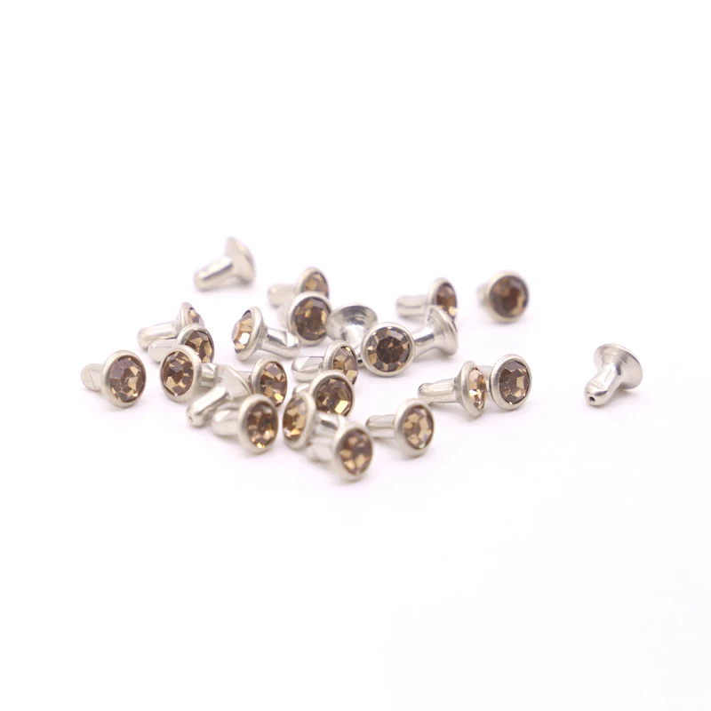 50Sets 6mm Color Crystal Rhinestone Silver Rivets Diamante Stud DIY Crafts Clothing Leather Decor Rebite Spikes Glass Drill Nail