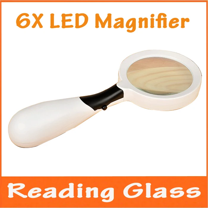 6X 70mm Fashion Illumination Reading Magnifying Glass with LED Lamps Lighted Old Man Gift Magnifier Handhold Loupe Free Shipping