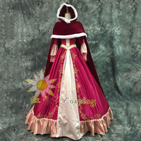 Free Shipping Fashion Princess Red Cosplay Costume Belle Dress & Cloak For Women Halloween Party Costumes